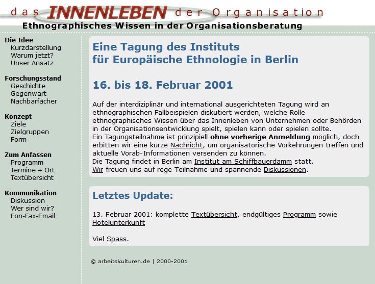 Tagung 2001: Das Innenleben der Organisation